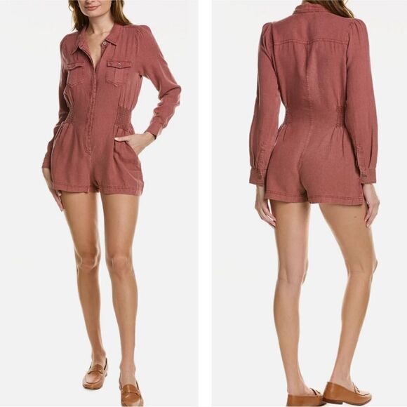 NWOT Splendid Zion Linen Blend Romper XS in Mineral Red - Picture 1 of 9